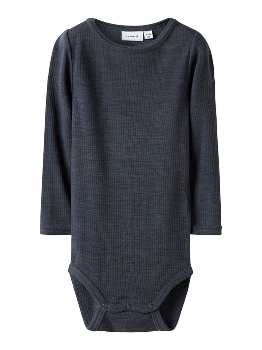Body Merinoull Wax Ribbad Enfärgad Blå