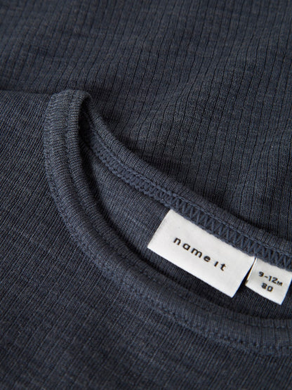 Body Merinoull Wax Ribbad Enfärgad Blå