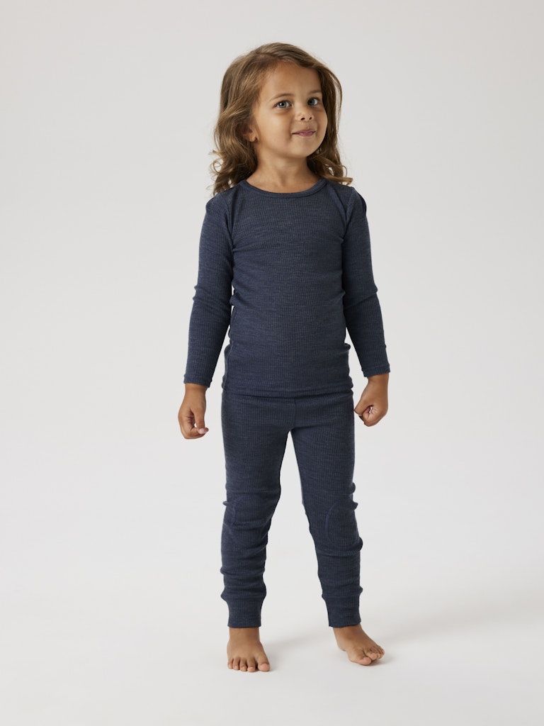 Leggings Merinoull Wax Ribbad Enfärgad Blå