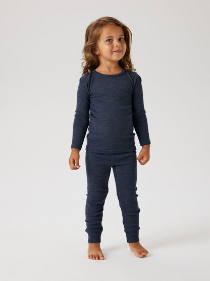 Leggings Merinoull Wax Ribbad Enfärgad Blå