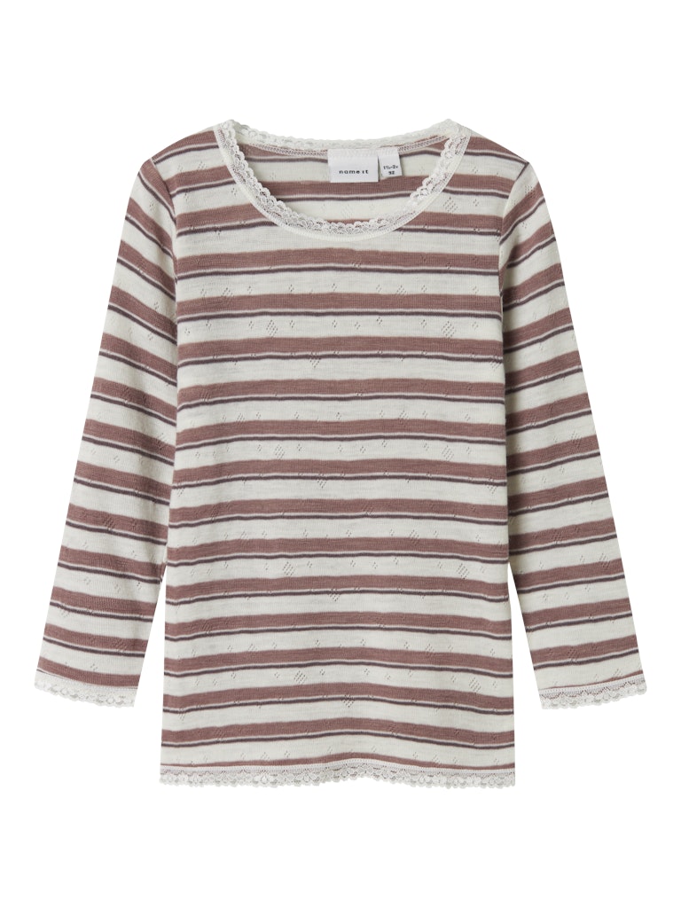 Topp Merinoull Wang Randig Rosa/Vit