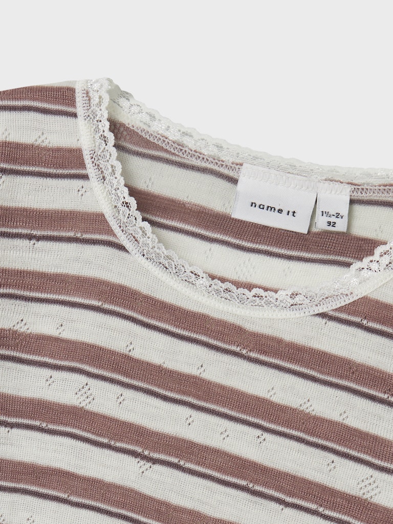 Topp Merinoull Wang Randig Rosa/Vit