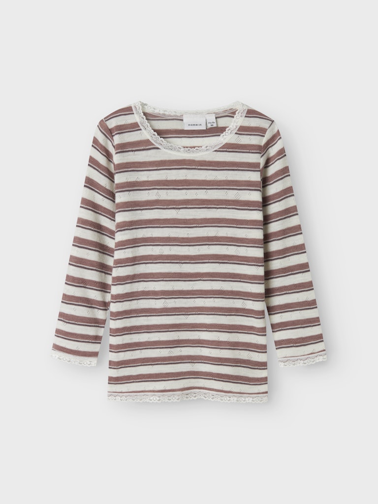 Topp Merinoull Wang Randig Rosa/Vit