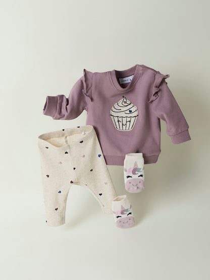 Leggings Nutti Ribbade Hjärtan Beige