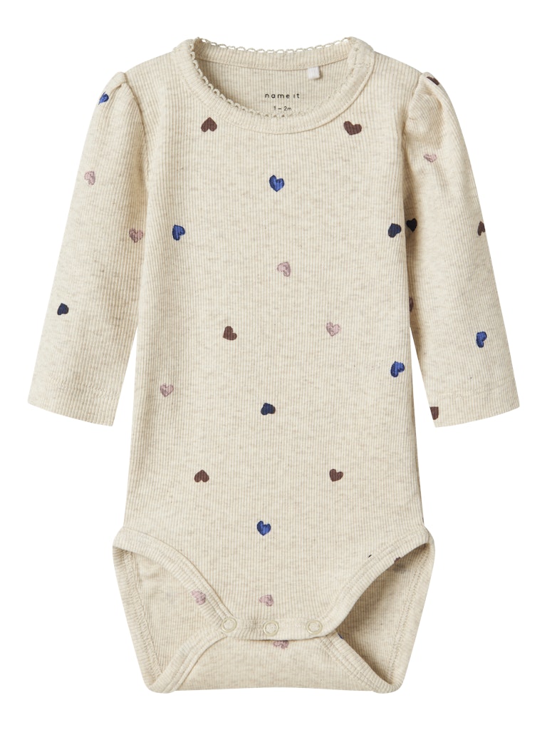 Långärmad Body Nutti Ribbad Hjärtan Beige