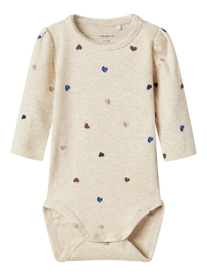 Långärmad Body Nutti Ribbad Hjärtan Beige