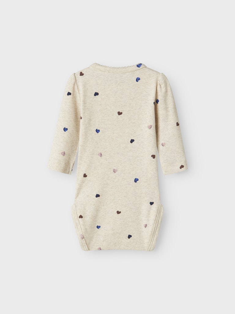 Långärmad Body Nutti Ribbad Hjärtan Beige