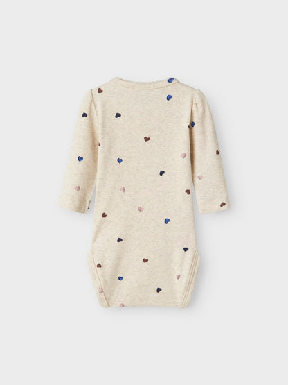 Långärmad Body Nutti Ribbad Hjärtan Beige
