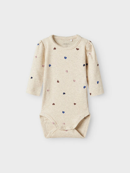 Långärmad Body Nutti Ribbad Hjärtan Beige