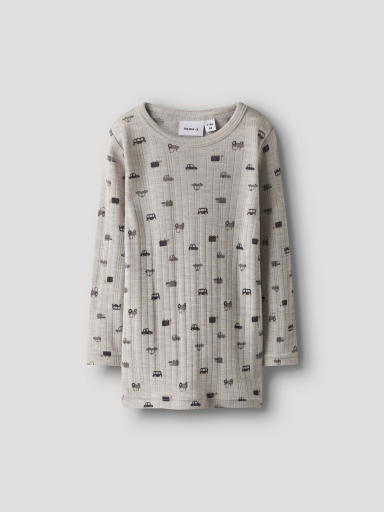 Topp Merinoull Wang Mönster Bilar Beige