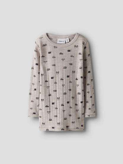 Topp Merinoull Wang Mönster Bilar Beige