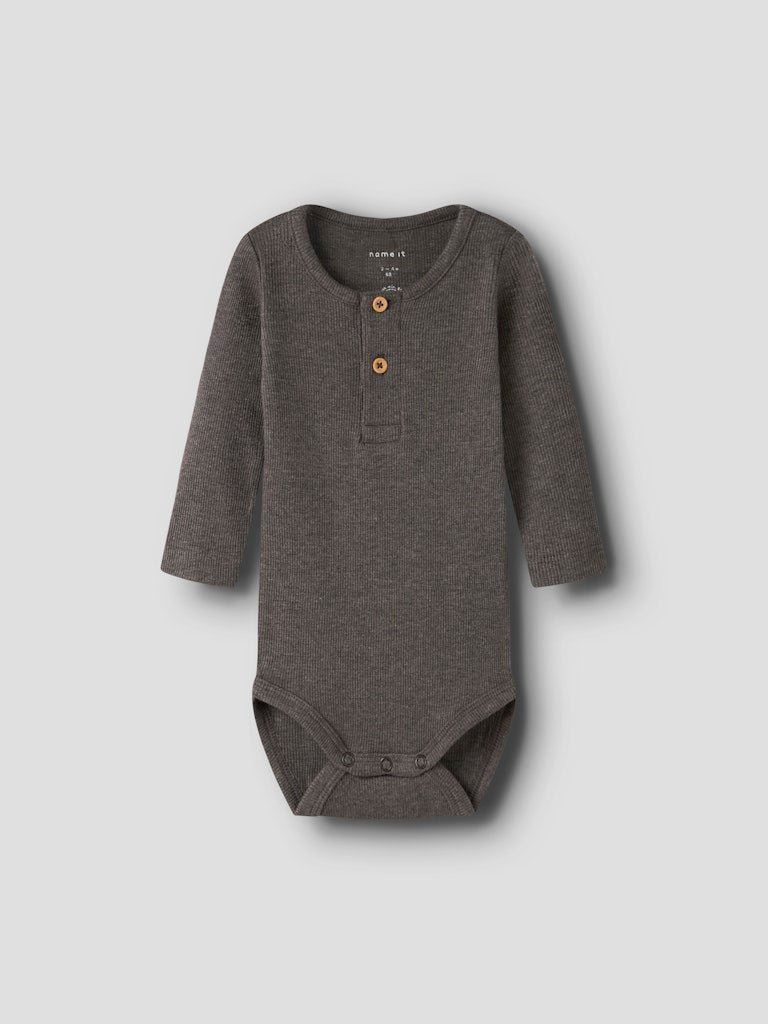 Body Kab Ribbad Långärmad Knappar Brun