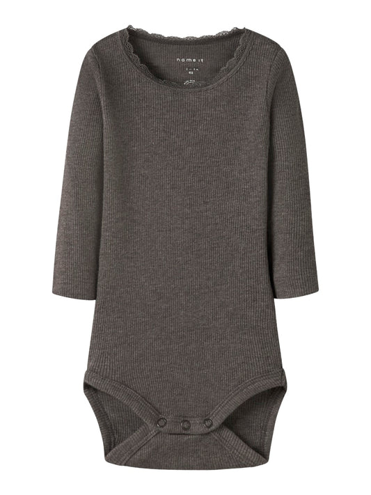 Body Kab Ribbad Långärmad Enfärgad Brun