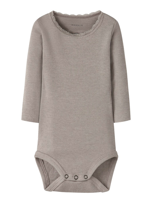 Body Kab Ribbad Långärmad Enfärgad Grå Beige