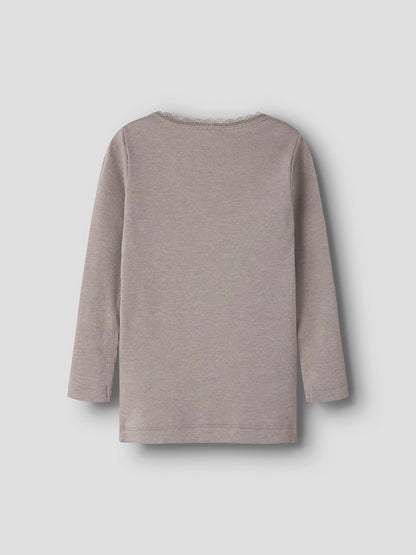 Långärmad Topp Kab M Ribbad Spetsdetalj Beige