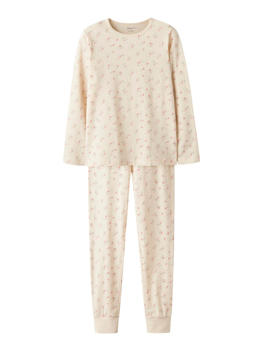 Pyjamas Långärmad Blommor Beige