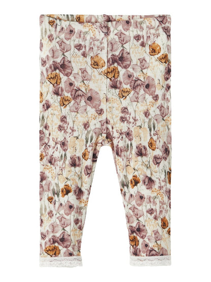 Leggings Merinoull Wang Mönster Blommor Beige