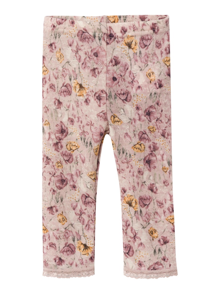 Leggings Merinoull Wang Mönster Blommor Rosa X