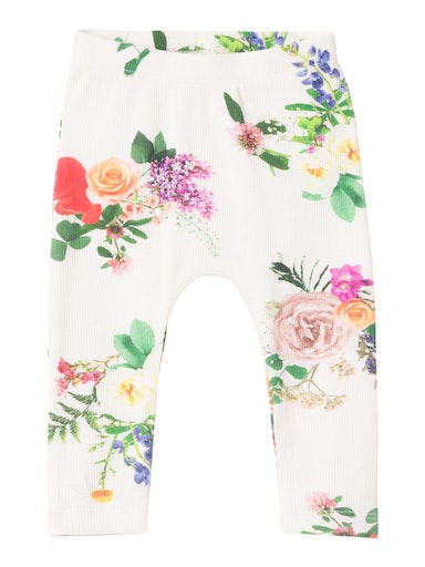 Leggings Tray Ribbade Blommönster Vit