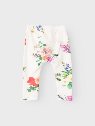 Leggings Tray Ribbade Blommönster Vit