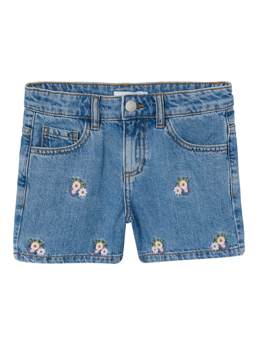 Jeansshorts Bella Regular Blommor Brodyr Blå