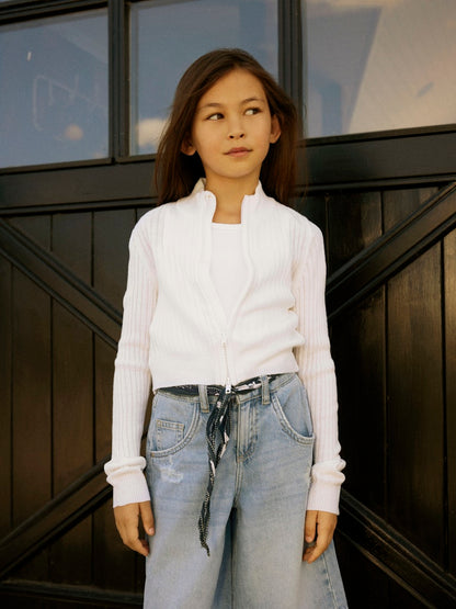 Stickad Cardigan Habour Dragkedja Enfärgad Vit