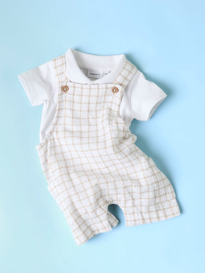 Hängselshorts Halom Rutiga  Beige/Vit