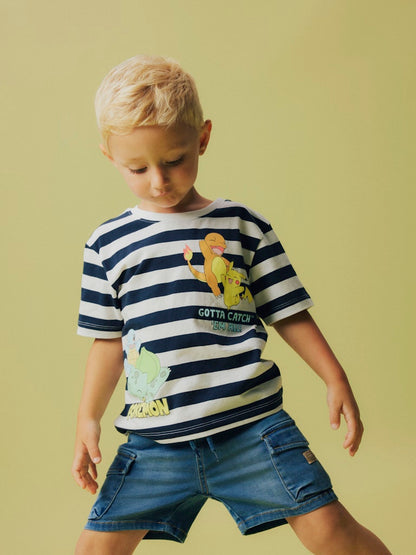 T-shirt Pokémon Malik Randig Blå/Vit