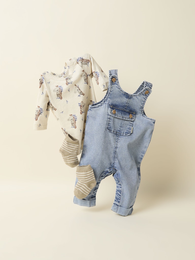 Supermjuk Hängselbyxa Denim Medium Blå