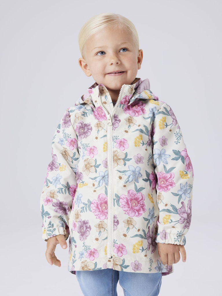 Vindjacka Blommor Maxi Mönstrad Vit