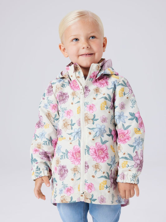 Vindjacka Blommor Maxi Mönstrad Vit