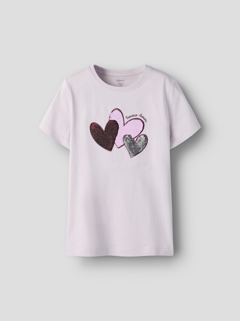 Kortärmad Topp Vändbara Paljetter Hjärtan Rosa