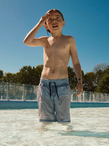 Badshorts Zackary Randiga Blå/Vit