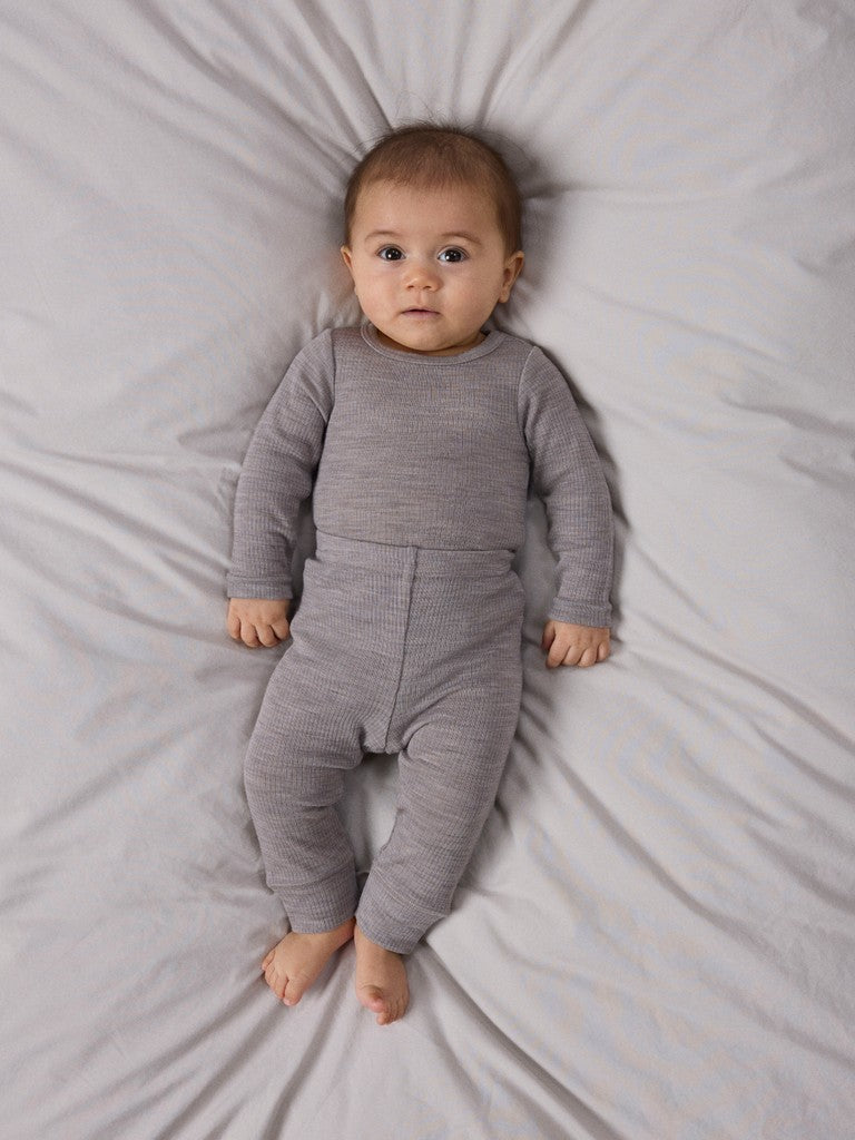Legging Merinoull Wax NB Ribbad Enfärgad Beige