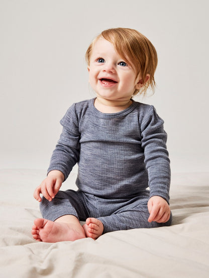 Legging Merinoull Wax NB Ribbad Enfärgad Blå