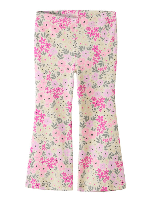 Byxa Bootcut Dartias Ribbade Blommor Beige