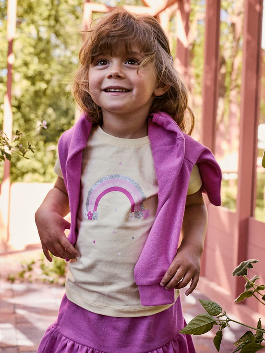 Topp Kortärmad Regnbåge Glitter Dottas Gul