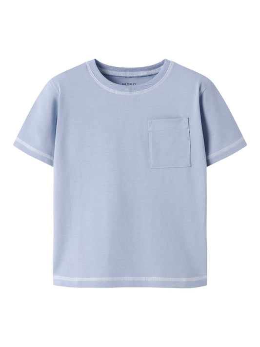 T-shirt Kortärmad Enfärgad Bröstficka Daso Blå