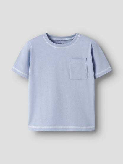 T-shirt Kortärmad Enfärgad Bröstficka Daso Blå