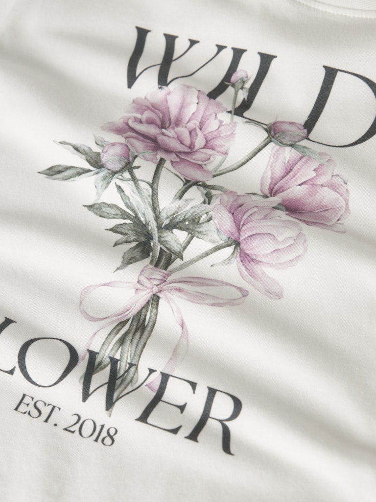 Topp Kortärmad Blommor Votea Vit