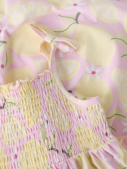 Klänning Citroner Filuaz Mönstrad Rosa