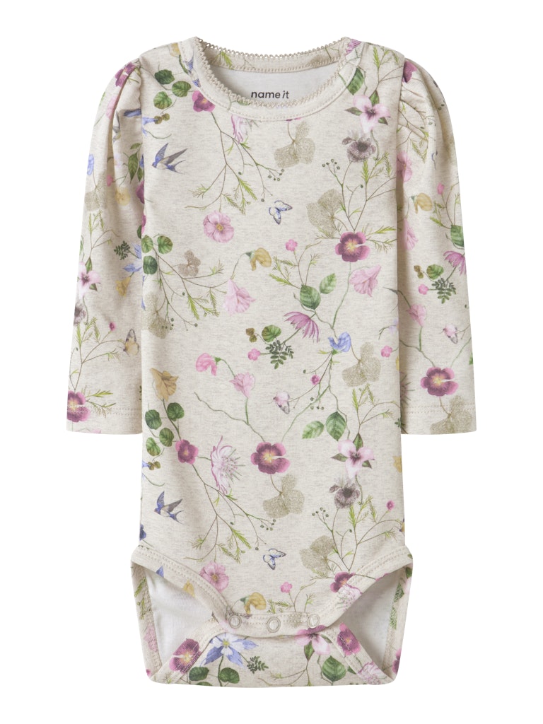 Body Långärmad Falca Blommor Beige