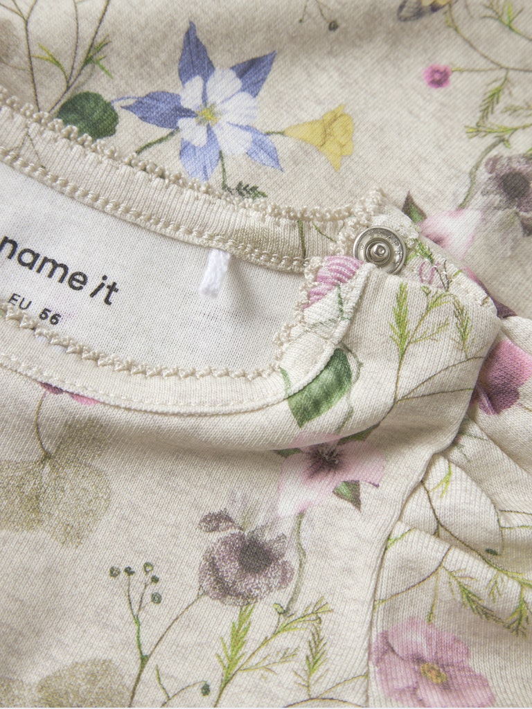 Body Långärmad Falca Blommor Beige