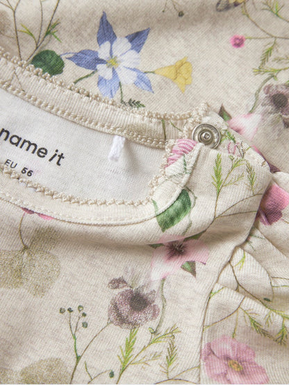 Body Långärmad Falca Blommor Beige