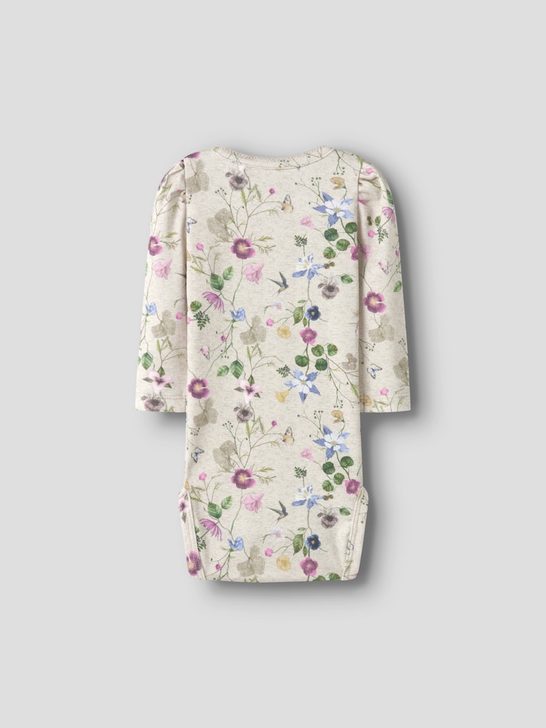 Body Långärmad Falca Blommor Beige