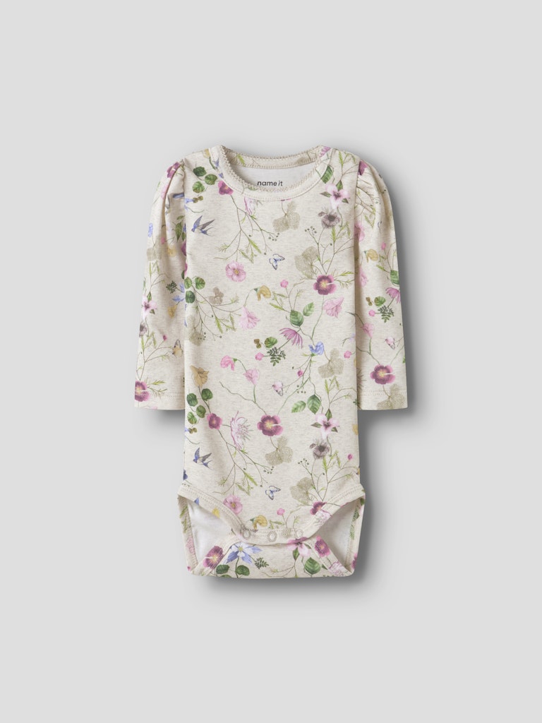 Body Långärmad Falca Blommor Beige