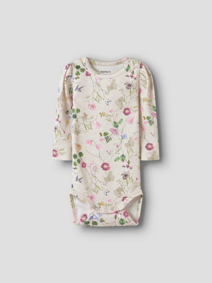 Body Långärmad Falca Blommor Beige