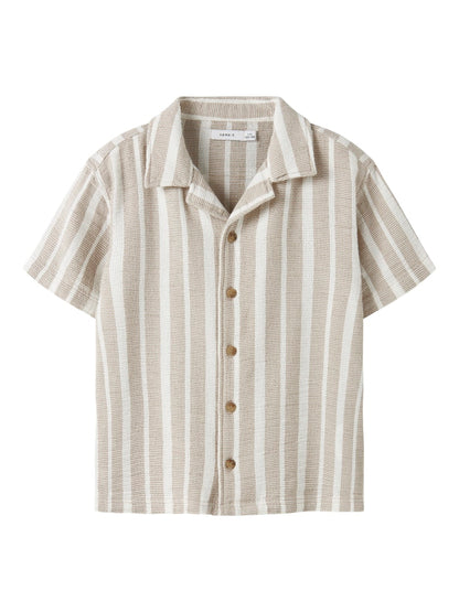 Skjorta Foko Kortärmad Randig Beige/Vit