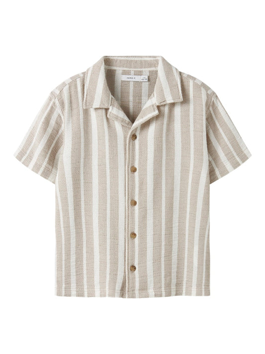 Skjorta Foko Kortärmad Randig Beige/Vit