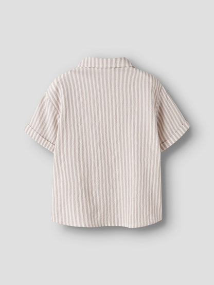 Skjorta Fedenis Kortärmad K Randig Struktur Beige/Vit